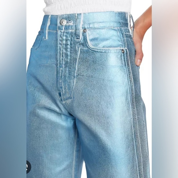 Veronica Beard Taylor Cropped Wide-Leg Blue Metallic Jeans NWT - Picture 3 of 9